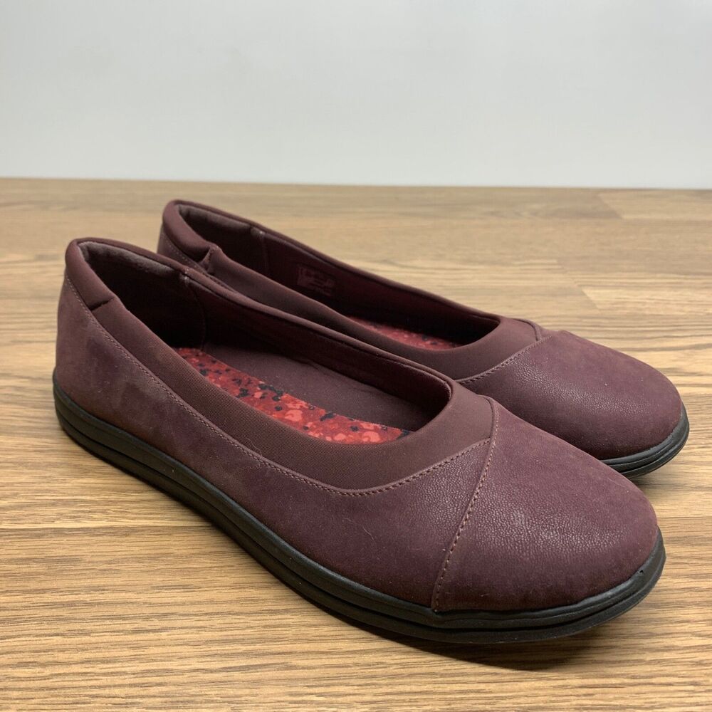 Clarks Cloudsteppers Slip-On Flats‎ Breeze Ayla Burgundy Ballet Shoes 11 W